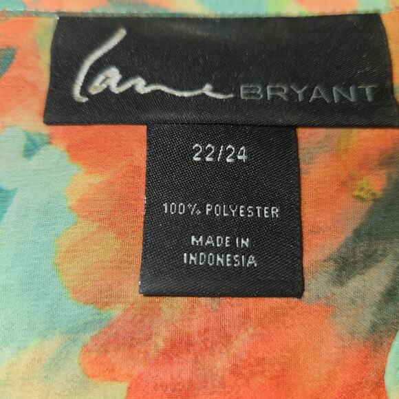 Lane Bryant 22/24 Sheer Floral Blouse Mint Green Orange Watercolor Tunic Flowy - Picture 3 of 9